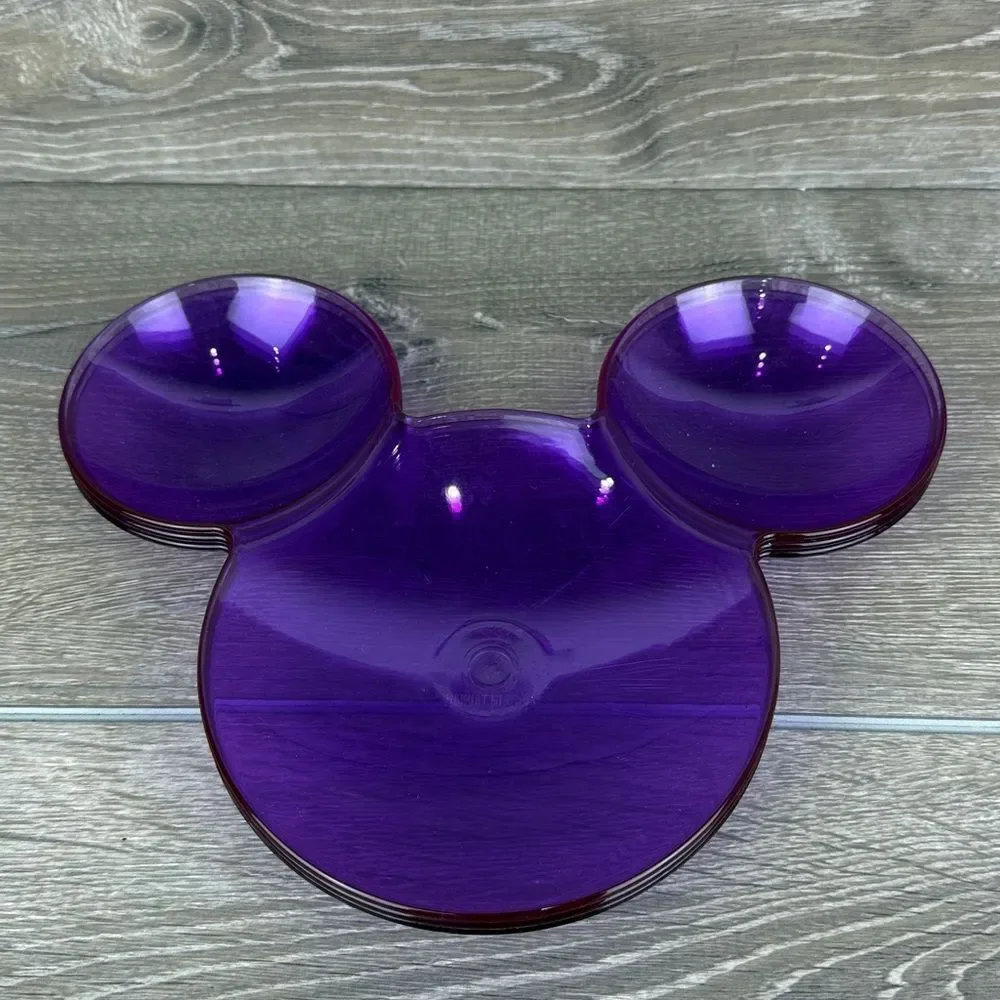 Disney Mickey Mouse Head Shaped Purple Clear Acrylic Plastic Divided Vtg Plates